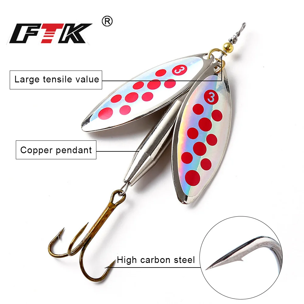 FTK 1 pieza doble Spinner cebo colorido de fundición larga Señuelos de Pesca Spinner lentejuelas Paillette carpa - imagen 2