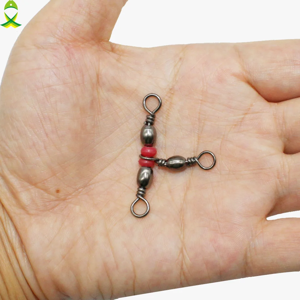 JSM-eslabones giratorios de 3 vías, Conector de rodamiento Triple de barril de latón, anillo sólido, Conector de pesca, 30 unids/lote - imagen 3