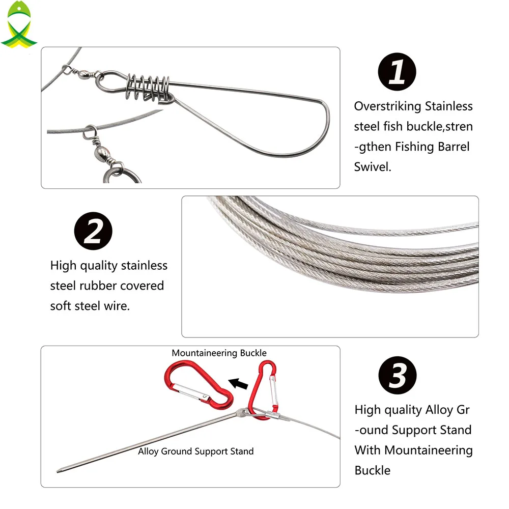 JSM-hebilla de bloqueo de pesca de 6M, cierre de acero inoxidable para peces vivos, aparejos de pesca con flotador y mango de plástico - imagen 4