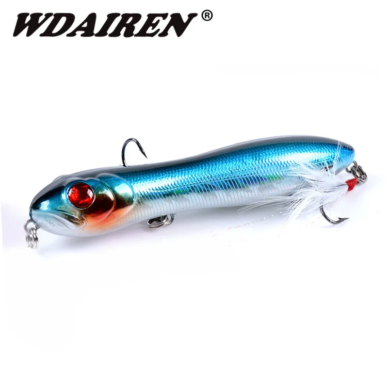 Señuelos de Pesca de lápiz con cabeza de serpiente, cebo Artificial con pluma, anzuelos triples, aparejos de Pesca de lubina, 10cm, 16g, 1 ud. - imagen 4