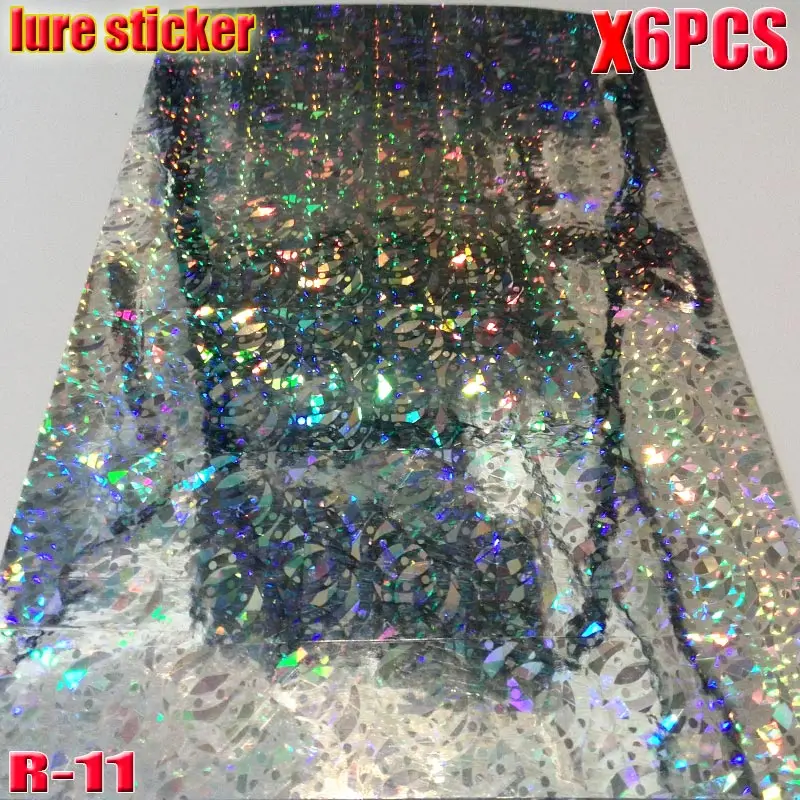 Pegatina de piel de pez para señuelo de pesca, pegatinas de plantilla DIY, materiales de atado de moscas, tamaño grande de 100mm x 150mm, 6 papeles por lote, nuevo - imagen 2