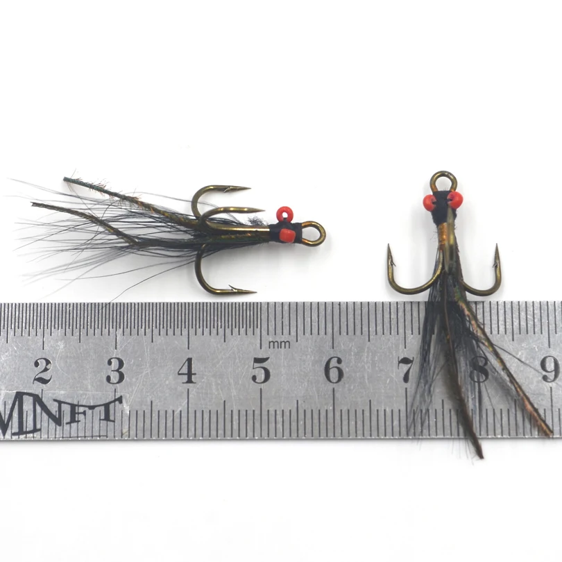MNFT, 10 Uds. En caja, pesca con mosca, tres anzuelos, moscas, ojos rojos, plumas negras, plumas de pavo real, mosca húmeda, cebo de ninfa, señuelos receptores de moscas - imagen 4