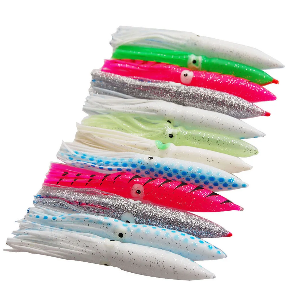 Hyaena-SEÑUELOS blandos de calamar para pesca en el mar, 12 unids/lote, 12cm, 15cm, 18cm, cebo de pulpo para Jigging, anzuelos de asistencia, 12 unids/lote - imagen 3