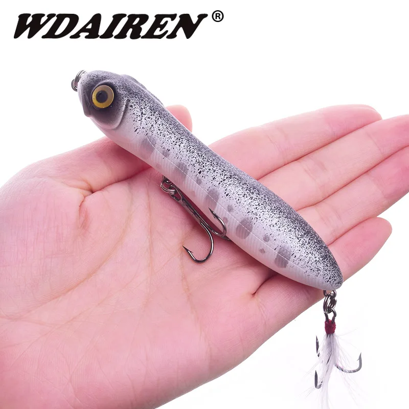 Juego de señuelos de lápiz de 6 piezas, Wobblers Minnow de 100mm y 16g, cebo duro Artificial con gancho de pluma, Crankbait, aparejos de pesca de lubina iscas - imagen 2