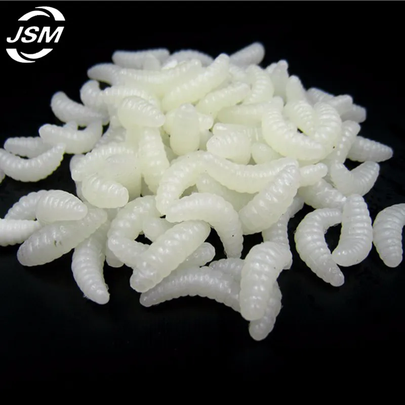 JSM-Señuelos de Pesca de gusano blando, cebo de pesca de gusano suave, Color blanco, amarillo, verde y rojo mezclado, olor luminoso, 100 Uds. - imagen 3