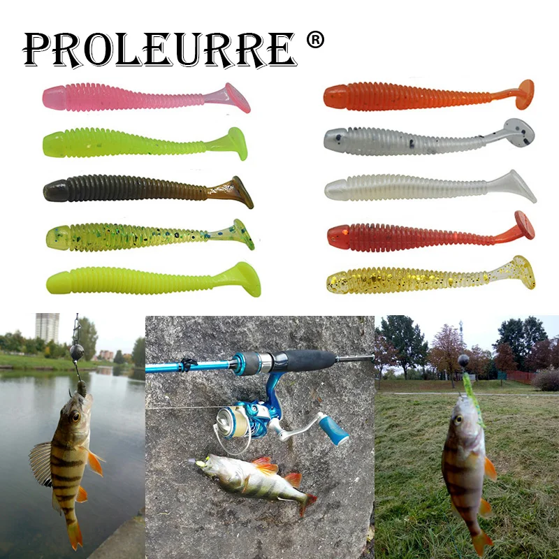 Proleurre-Señuelos de Pesca de gusanos blandos, Wobblers, Swimbait Jig Head, 10 colores, 50mm, 0,7g, lote de 10 unidades