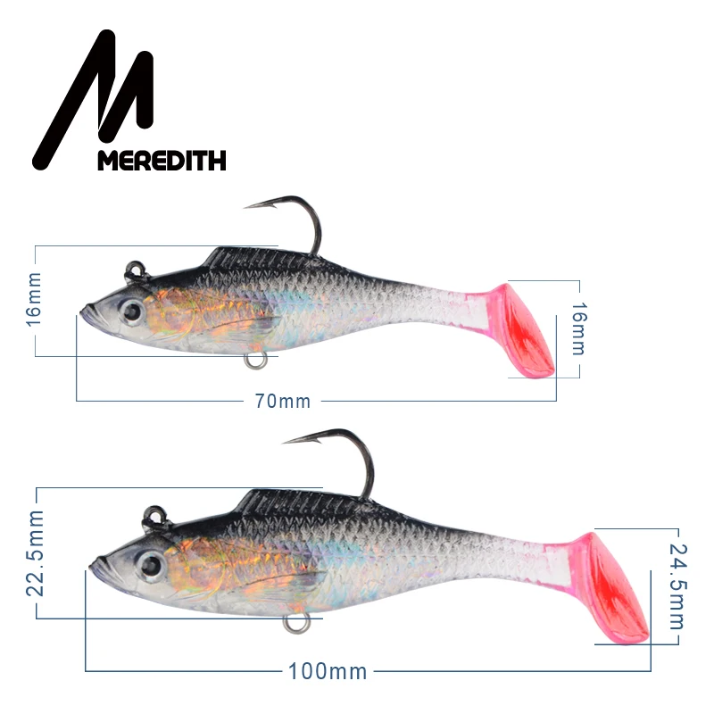 MEREDITH-señuelo de pesca pequeño DD, 70mm, 100mm, contrapeso integrado, cola en T, Señuelos de Pesca blandos, anzuelo único, cebo Artificial Wobblers - imagen 2