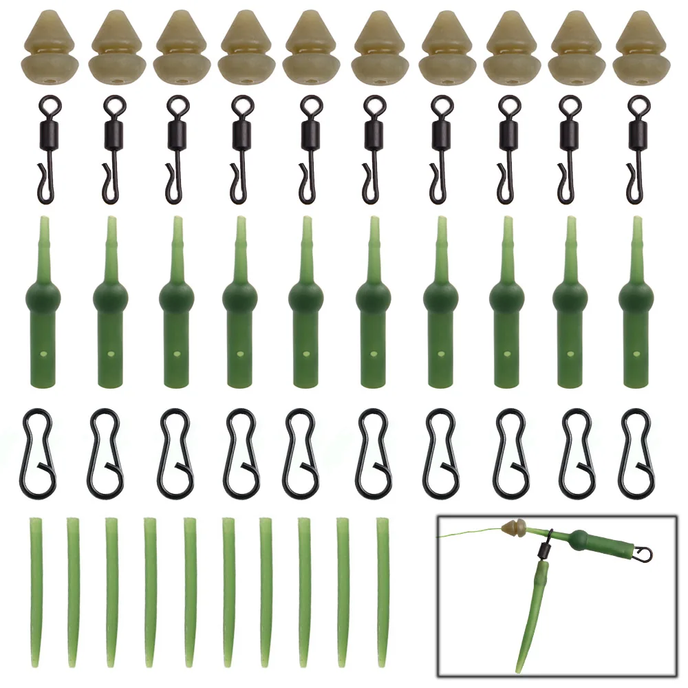 Kit de aparejos de pesca de carpa con cola cónica, helicóptero Chod Rig Buffer, mangas antienredos, ganchos giratorios de plomo, aparejos deslizantes, 50 piezas por juego - imagen 2