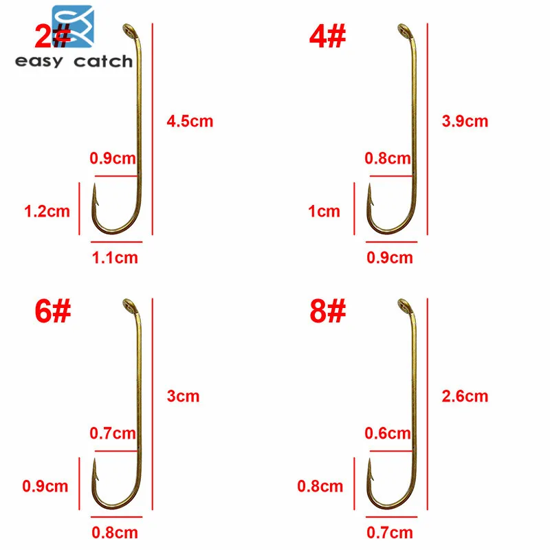 Easy Catch-anzuelos de pesca de caña larga, 200 piezas, 79580, Color té/dorado, atado de moscas secas, anzuelo de pesca para Plantilla de tamaño 2, 4, 6, 8 y 10 - imagen 2