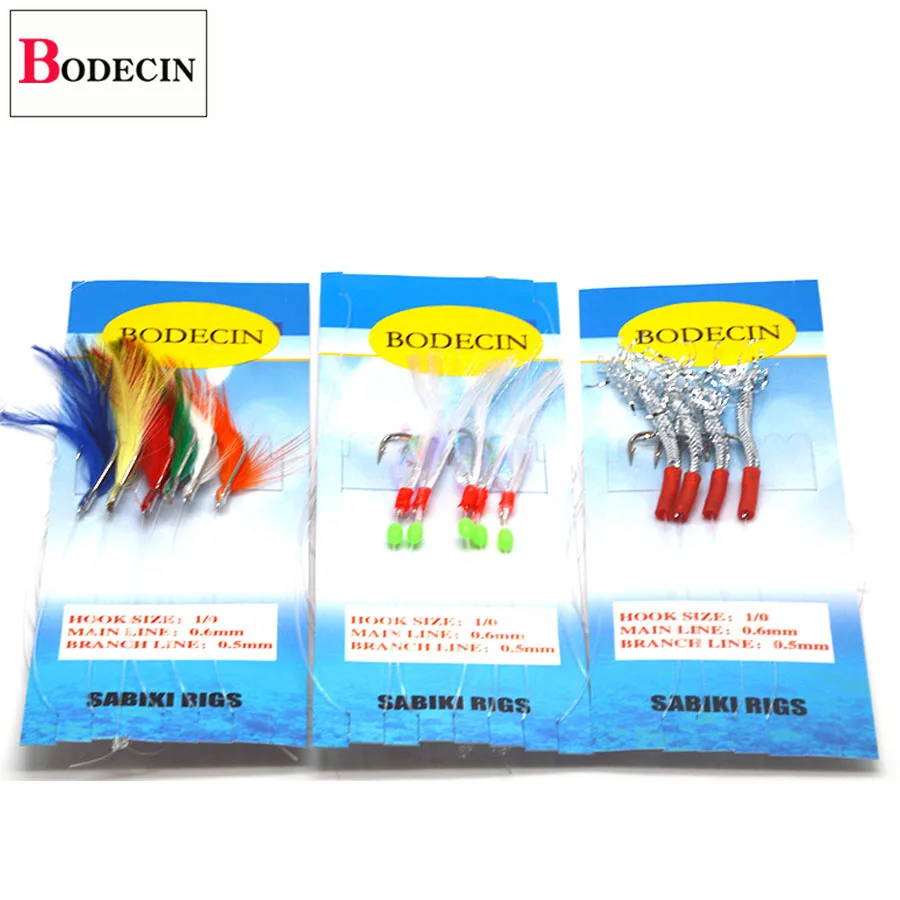 Sea Sabiki Rigs Jigging Fishing Hook Bait 3 Baglot Flash Rig Peche Sabiki Fish Skin Feather Head Tinsel Tube Lure For Herring (5)
