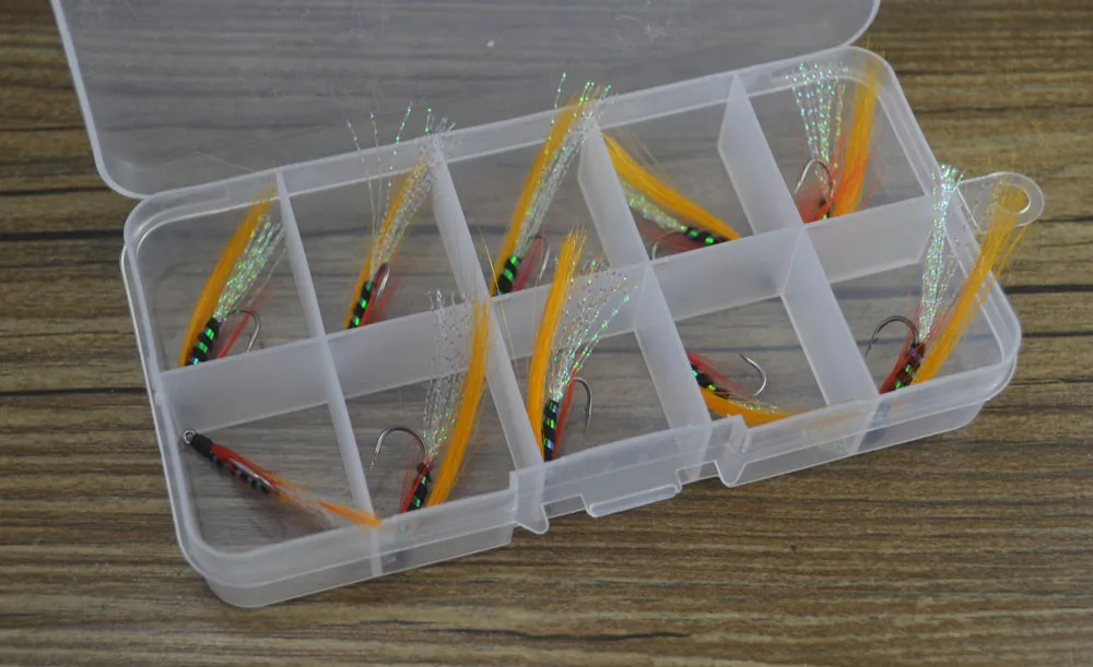 MNFT-señuelo de pesca con mosca, cebo Artificial, Color naranja, rojo, cuerpo azul, Flashabou, Minnow, Streamer, cuerpo holográfico, húmedo, 7, 10 Uds. - imagen 4