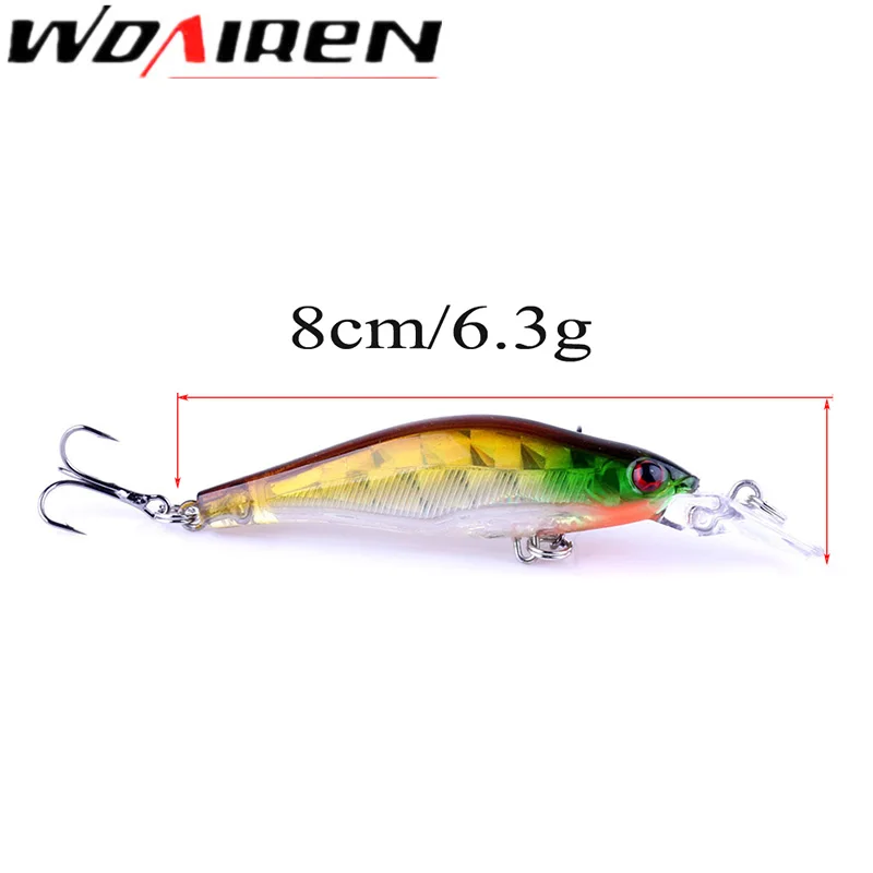 Juego de Señuelos de Pesca de pececillos, 8cm, 6,3g, cebos duros láser, lápiz, Wobbler, aparejos de Pesca de carpa, 8 unids/lote - imagen 2