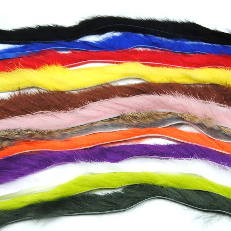 2 uds tiras Zonker de conejo Multicolor Streamer Material para atar moscas/fibra de bajo doblada de liebre