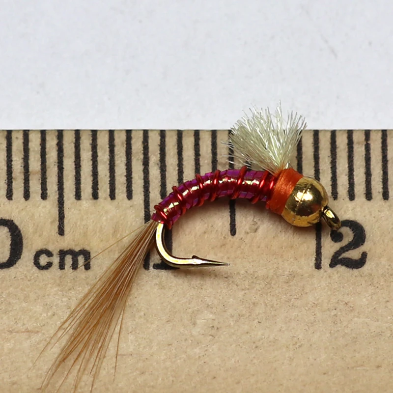 Bimoo-señuelo de Ninfa, 10 unidades, #12, cabeza de cuentas de latón, Midge, Mosca, trucha, pesca, moscas