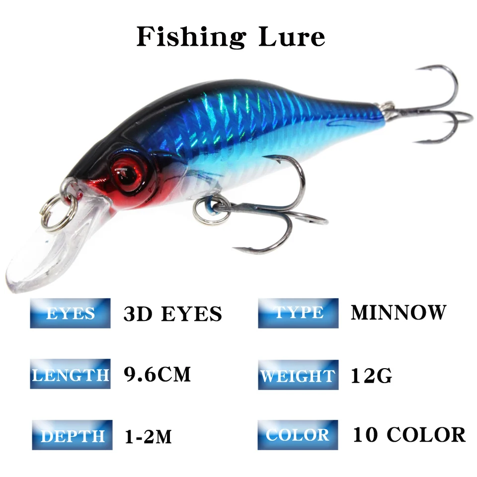 Señuelos de Pesca artificiales, cebos duros de calidad profesional, 9, 6cm, 12g, 10 colores disponibles, 1 unidad - imagen 2