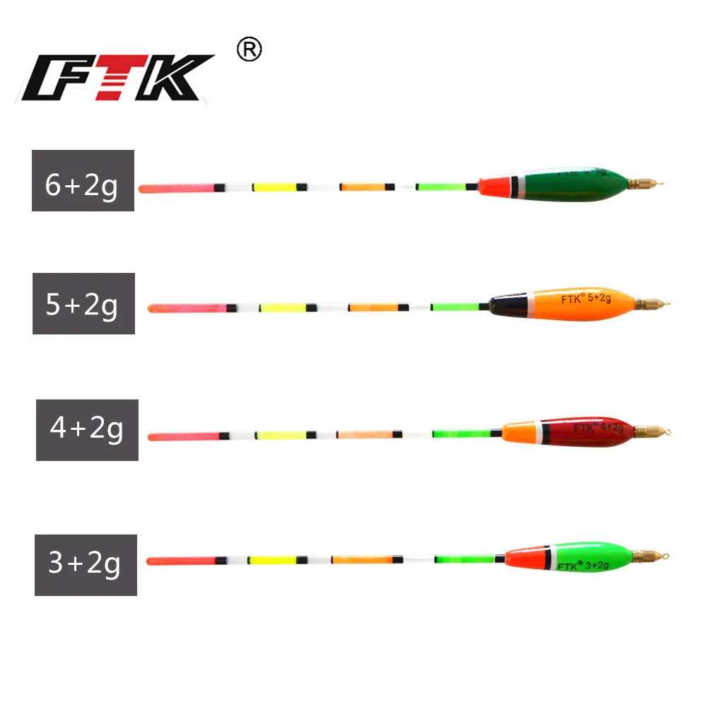 FTK-flotador Vertical para Pesca de carpa, aparejos de Pesca de Color mixto, 3 + 2g, 4 + 2g, 5 + 2g, 6 + 2g, 5 unidades por lote - imagen 3