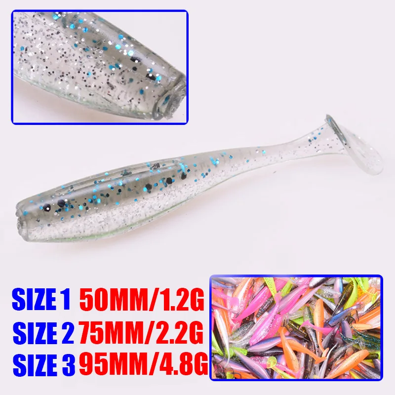 Proleurre Shad gusano cebo suave 95mm 75mm 50mm T cola Jigging Wobblers señuelo de pesca aparejos lubina Lucio aritificial silicona Swimbait