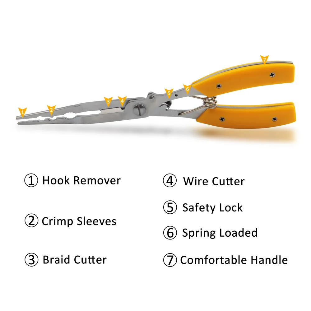 Alicates de pesca de acero inoxidable, removedor de anzuelos de pesca, herramienta de manga de crimpado multifunción, tijeras de línea de pesca, aparejos - imagen 3