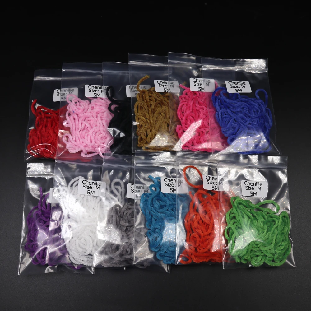 Wooly-chenilla para atar moscas, Material para atar moscas, Color blanco, verde, naranja, negro, morado, talla M, 5 m/bolsa - imagen 3