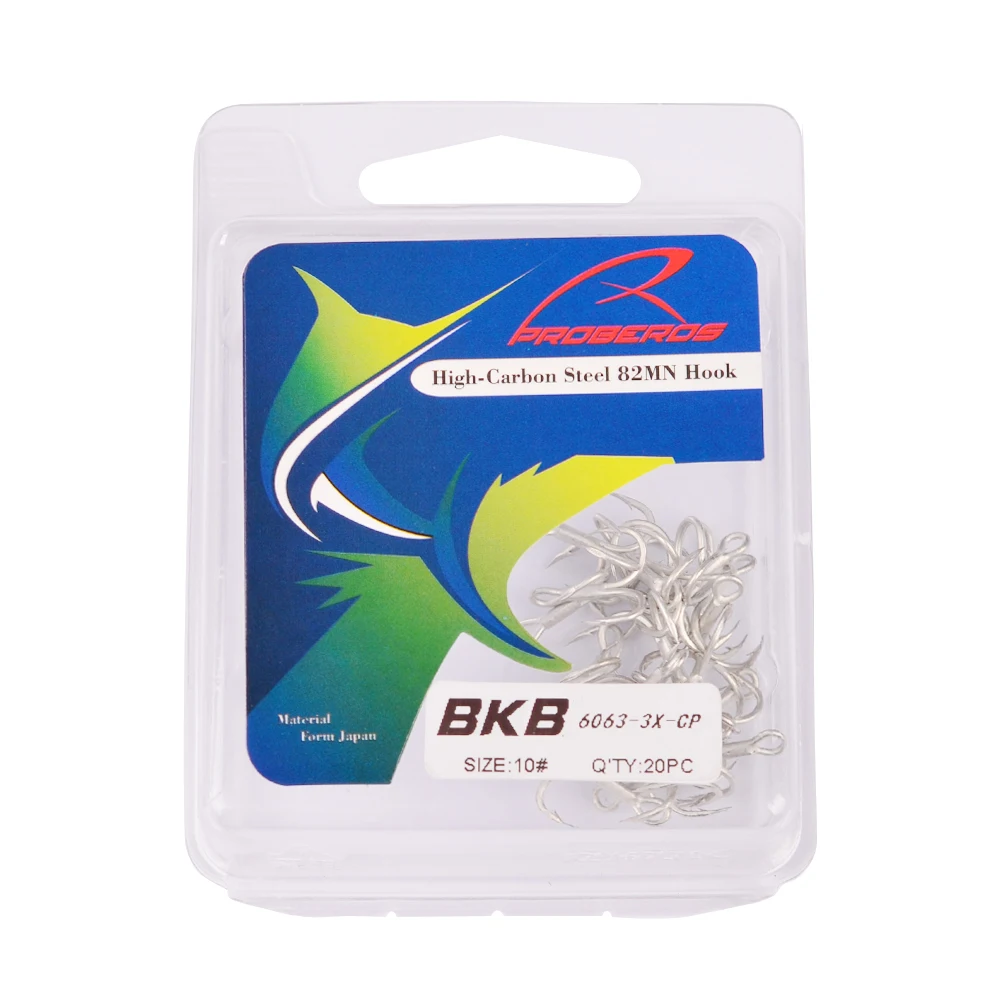 PROBEROS-anzuelos de pesca BKK 60603-CP, anzuelos triples de acero con alto contenido de carbono 2/4/6/8/10 #, aparejos de pesca súper afilados, 20 unidades - imagen 3