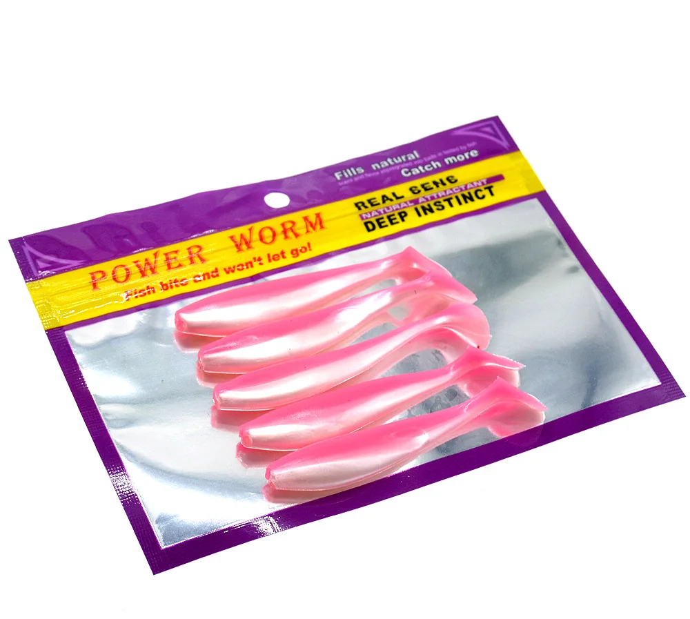 Señuelo de pesca con cebo suave de doble Color, 8,5 cm/4,5g, señuelos artificiales de gusano de cola en T individual, bolsa de 5 piezas - imagen 5