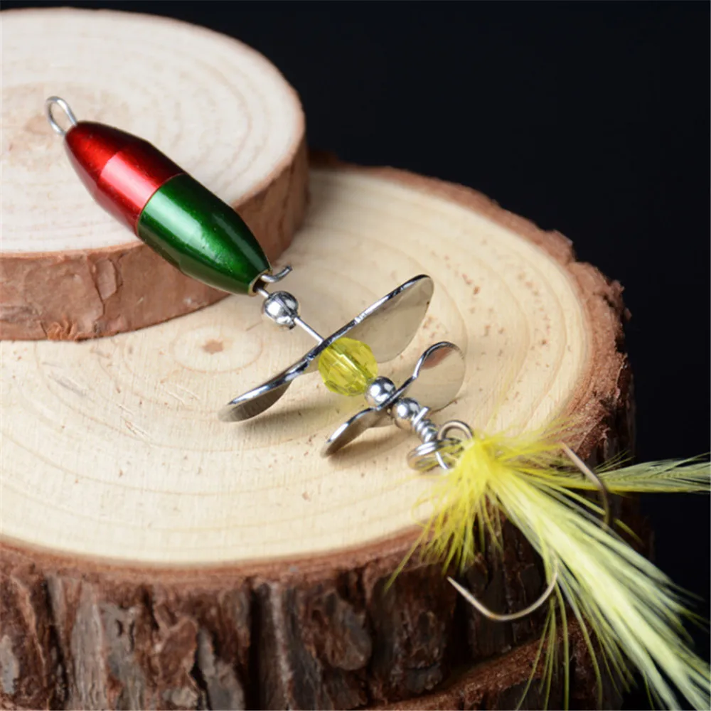 1 Uds. Spinner giratorio lentejuelas señuelo de pesca 10g/7cm señuelo Wobbler con aparejos de pesca de plumas para Lucio perca de trucha - imagen 2