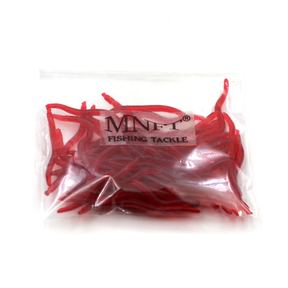MNFT-señuelo de pesca Artificial, 100 unidades, 3,5 CM, lombriz de tierra de simulación, gusanos rojos, cebo suave, señuelo de pesca de carpa, cebo Artificial - imagen 4