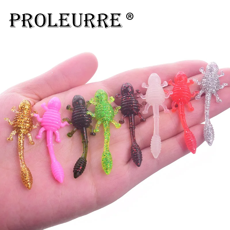 Proleurre-SEÑUELOS blandos de Larva, cebo Artificial de 50mm, gusano de pesca de silicona, Lucio, pececillo, cebo de natación, cebo de plástico Jigging, 10 unids/lote