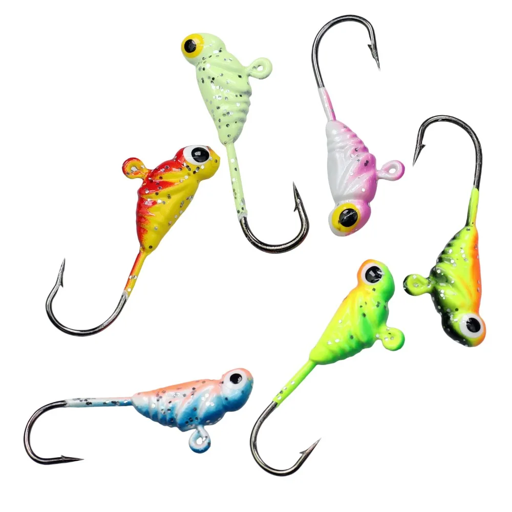 THKFISH-plantillas de pesca en hielo para invierno, Kit de señuelos, 1g-2,5g, Mini cebo duro de Metal, anzuelos de púas con cabeza de anzuelo para pesca de lubina, 54 Uds. - imagen 5