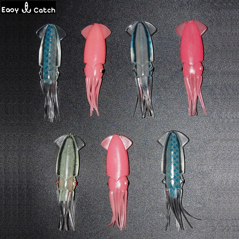 Señuelos de Pesca de calamar, anzuelos artificiales luminosos de plástico PVC blando de 8cm, Color mixto, para pesca en agua salada, 15 unidades - imagen 3