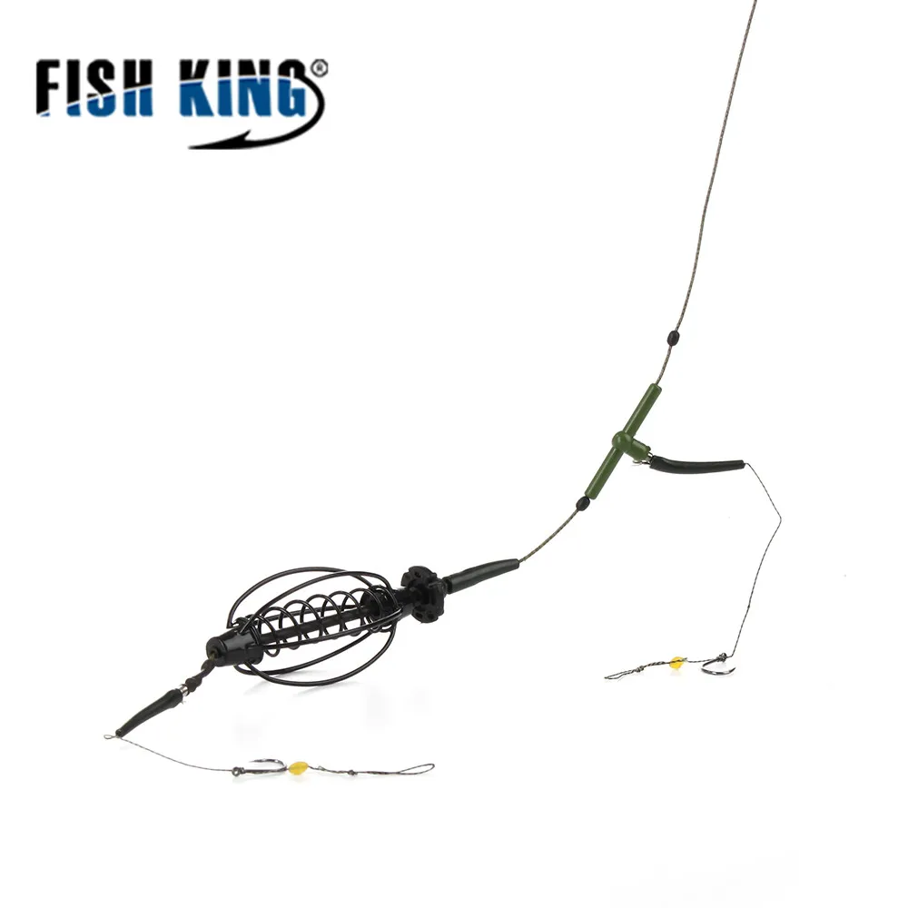 FISH KING-aparejo de pelo de pesca de carpa, jaula de cebo con anzuelos, enlace de Metal, accesorios de pesca, 30g, 40g, 60g - imagen 2
