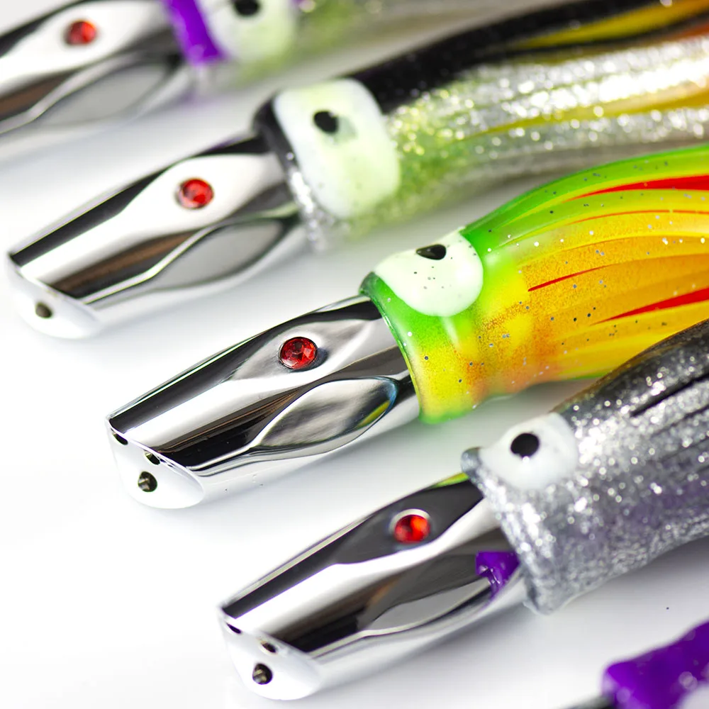 Countbass-SEÑUELOS DE pesca de arrastre con cabeza de chorro de diamante, bala de latón con falda de calamar, atún, Wahoo, Marline, pez vela, Kinfish, 7,3 oz - imagen 2