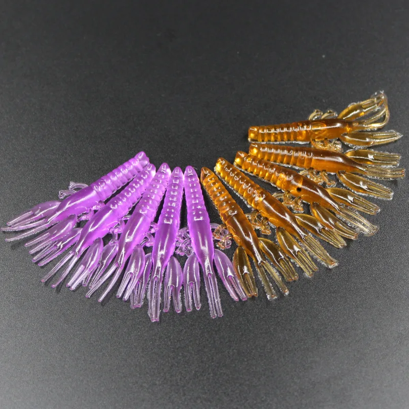 Pesca de hierba suave, cebo suave para camarones, 5cm, camarones pequeños, aparejo Texas, señuelos artificiales, púrpura, marrón, lote de 10 piezas en oferta - imagen 2