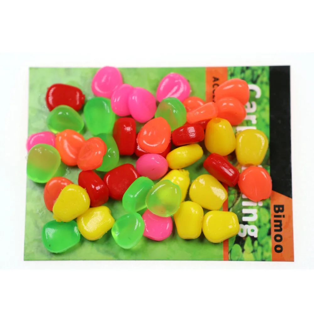 Bimoo-50 piezas de pesca de carpa fragante, maíz Artificial de plástico suave, cebo de gancho de pelo rojo, verde, amarillo y naranja - imagen 5