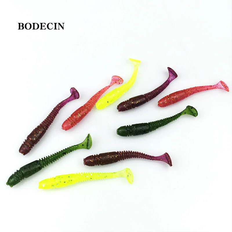 16pcs Fishing Takcle Lure Worms Artificial Soft Baits with salt smell T Tail lures 50mm 1g Grubs Maggot Plastic Jig Head Texas (12)