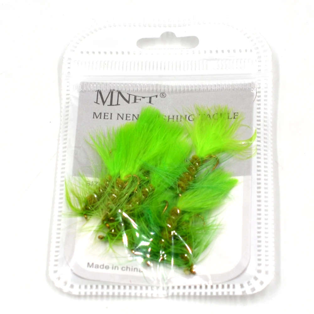 MNFT 10 Uds. Bugger de lana cuerpo de oliva moscas de pesca verdes trucha Steelhead mango largo atado de moscas 6 #   Ganchos - imagen 3