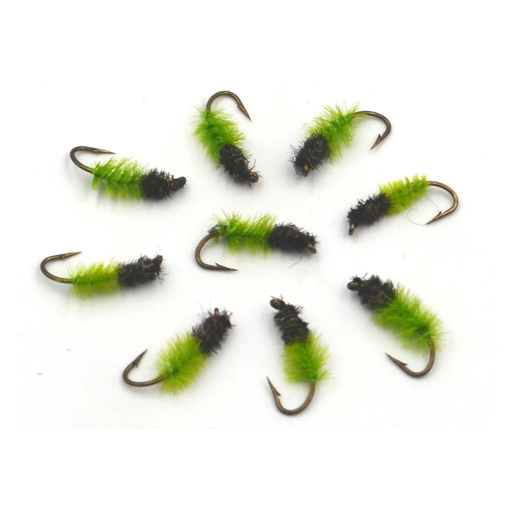 MNFT 10PCS # 12 señuelos de pesca de trucha con moscas de ninfas Midge de oruga verde - imagen 4