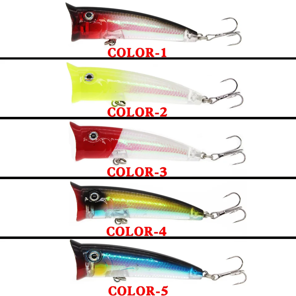 Señuelos de Pesca artificiales, Wobblers Topwater Popper de plástico, 6 ganchos, 5 colores - imagen 5
