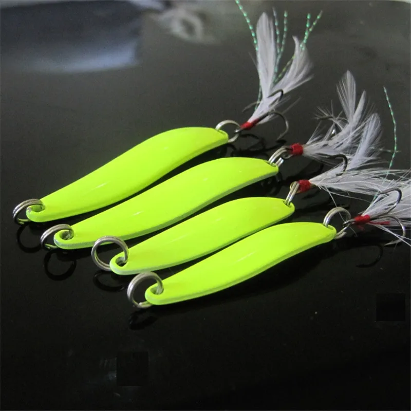 Señuelo luminoso de Metal piezas, cebo duro con pluma para lubina, señuelos de mar, accesorios de pesca, 1 unidad, 5g, 7g, 10g, 13g - imagen 3