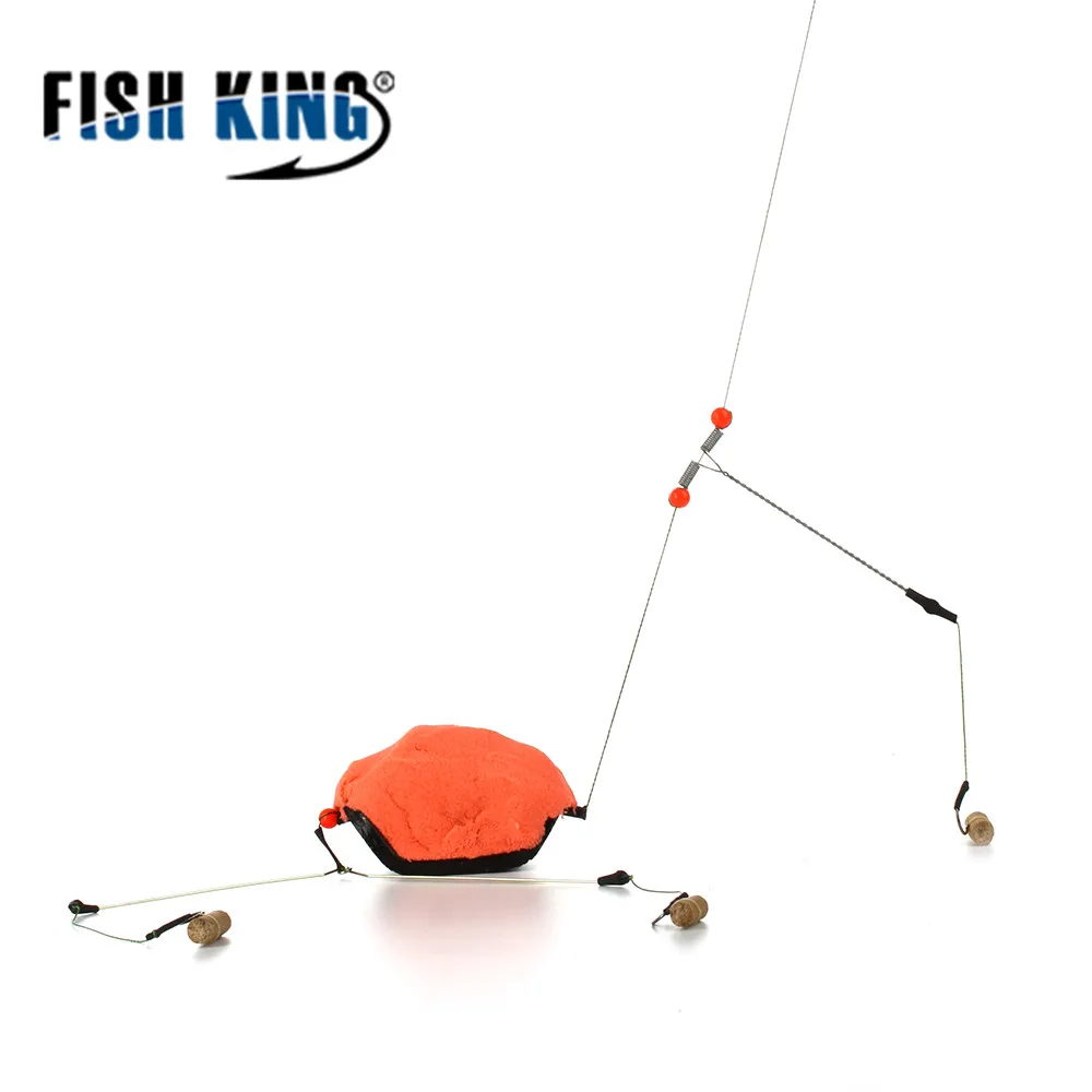 FISH KING-jaula de cebo de pesca, accesorio giratorio de alambre de acero inoxidable con 3 ganchos de línea, alimentador para carpa, 20g-80g