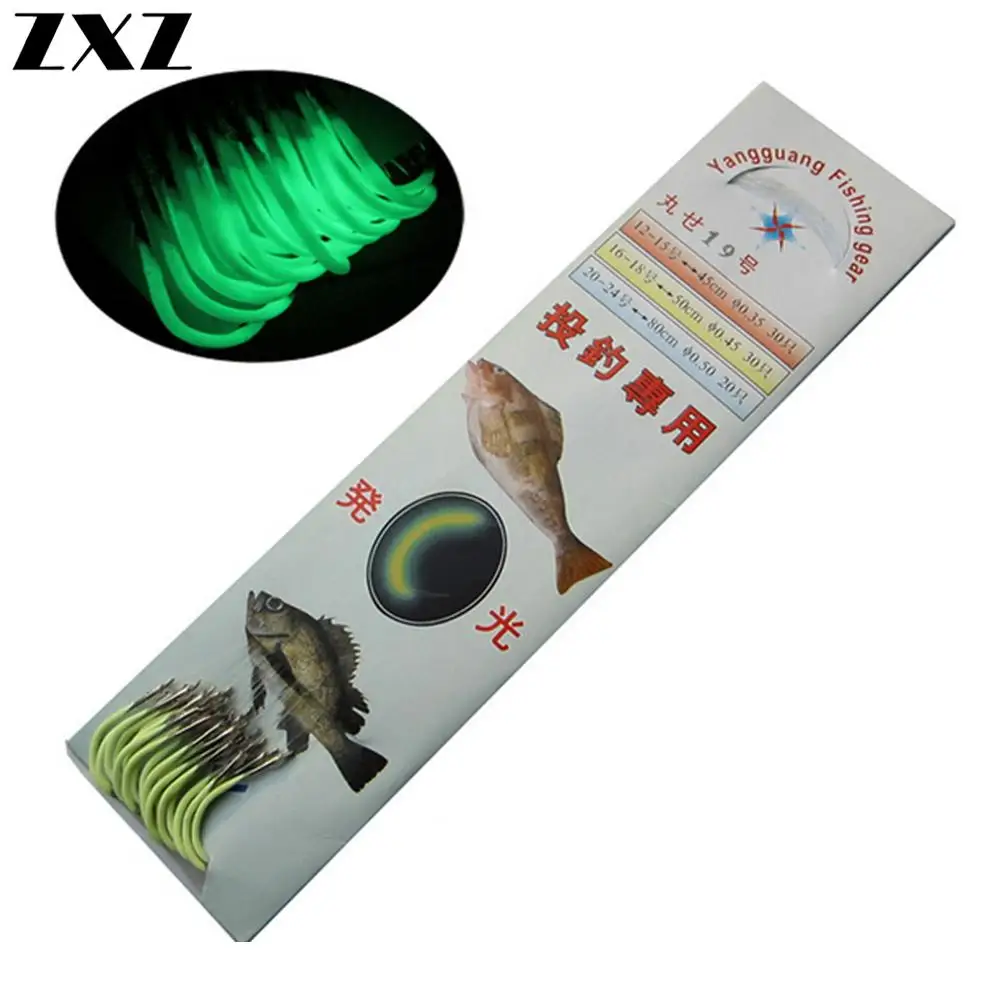 Anzuelos de pesca nocturna que brillan en la oscuridad, Accesorio luminoso para pesca de agua salada y fresca, 12-30 #, 30 unids/set por juego