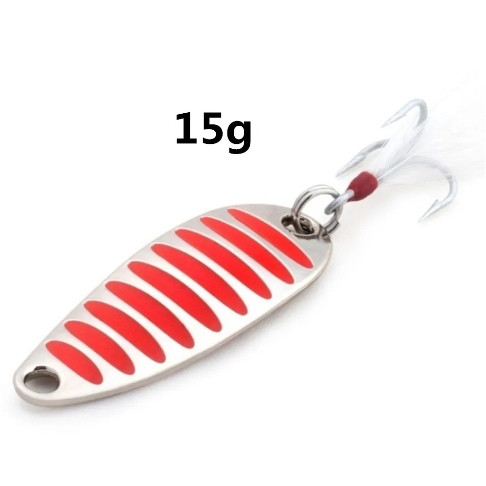 Señuelos de Pesca de lentejuelas, cebos duros con pluma, anzuelo triple, aparejos de Pesca, Metal dorado/Slver, 10g, 15g, 20g, 1 unidad