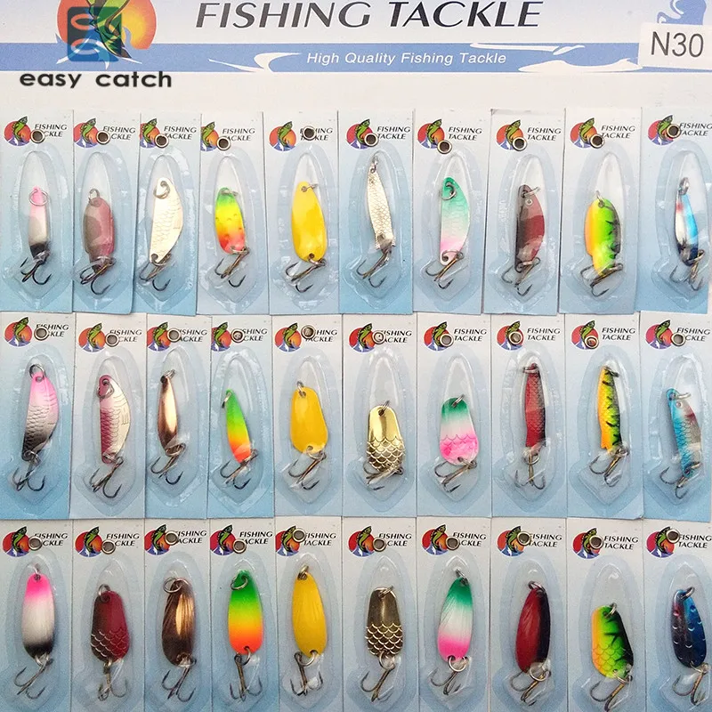 Easy Catch señuelos de cuchara de pesca de Metal duro, cuchara surtida de colores mezclados, cebo giratorio Artificial, juego de cuchillas de pesca Wobblers, 30 piezas - imagen 4