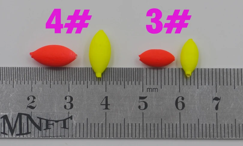 MNFT 100 Uds Mini flotador de pesca ovalado Bobber Rig hacer frijoles flotantes de pesca cuentas llamativas rojas/amarillas con agujero sin tapón 3 4 # - imagen 5