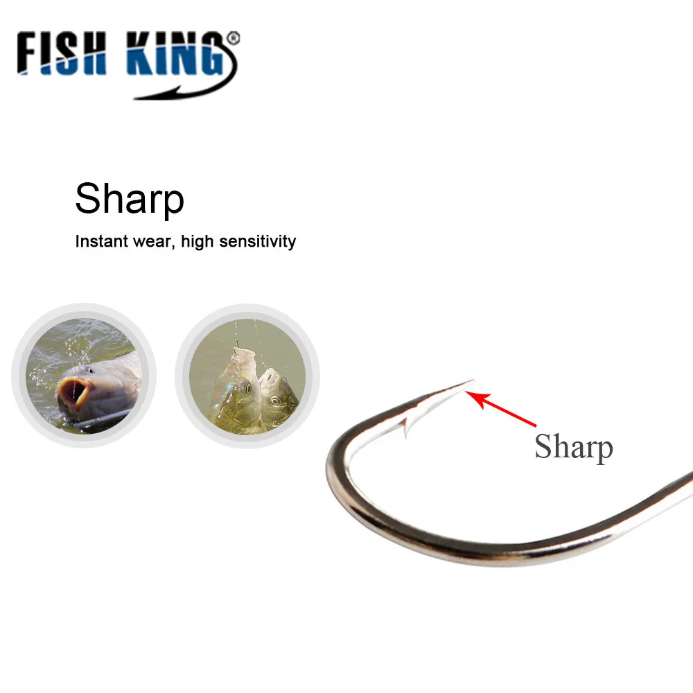 FISH KING-señuelo de Pesca de acero de alto carbono, 10 piezas, anzuelos planos, accesorios de Pesca de carpa, juego de anzuelos, cabeza de plantilla - imagen 4
