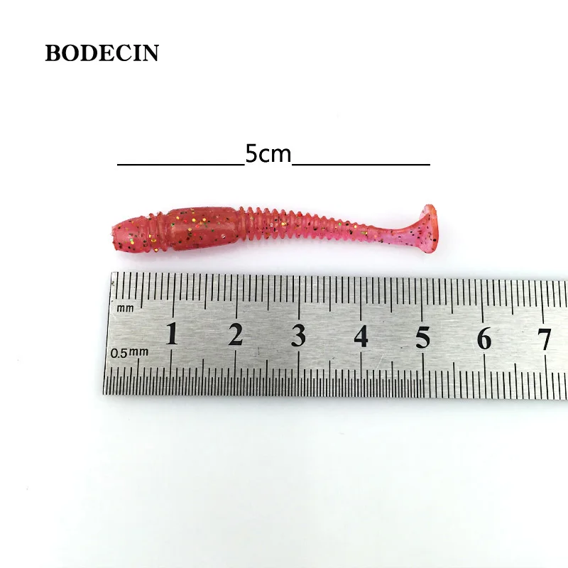 16pcs Fishing Takcle Lure Worms Artificial Soft Baits with salt smell T Tail lures 50mm 1g Grubs Maggot Plastic Jig Head Texas (6)