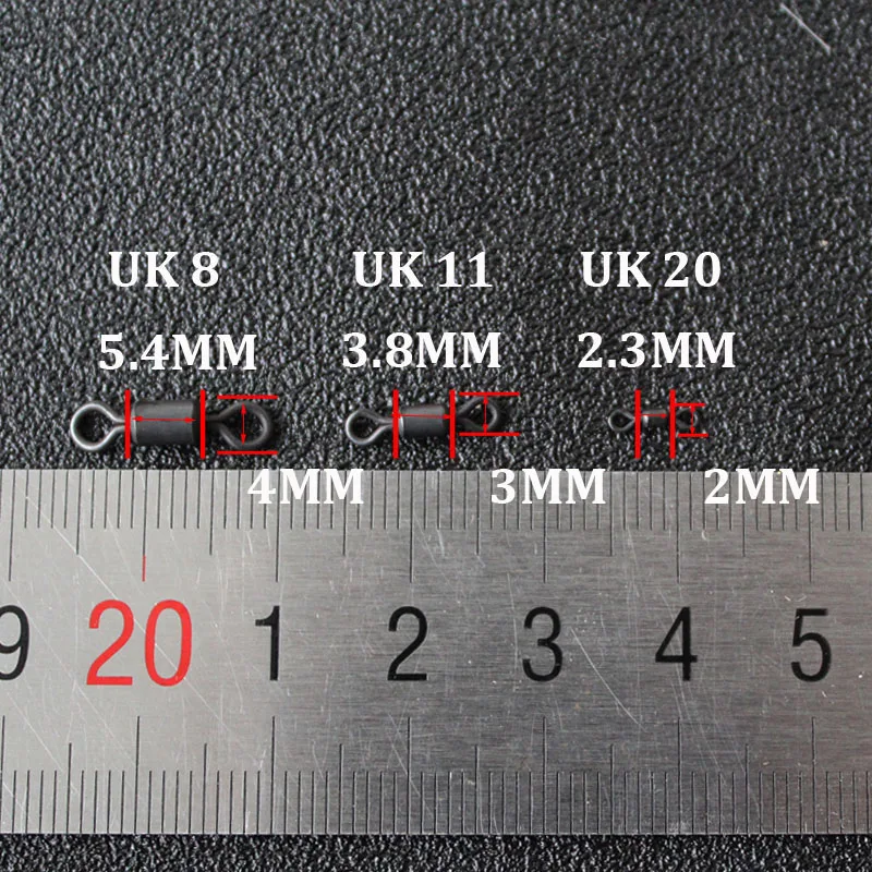 30 Uds. Giratorio de barril largo tamaño 8 11 20 Micro giratorio para aparejos de carpa se adapta a Clips de aparejos aparejos terminales de pesca de carpa negro mate - imagen 5