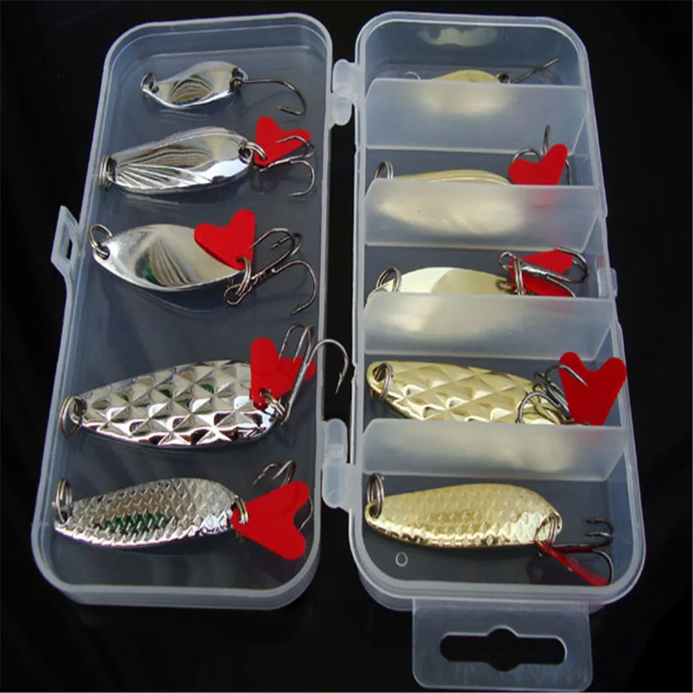 Kit de cuchara giratoria de Metal, señuelo de pesca, cebo duro, conjunto de lentejuelas, anzuelo triple para invierno, Océano, río, accesorios de pesca, 10 Uds./20 Uds. - imagen 5