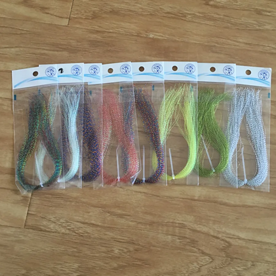 Oropel de pesca holográfica, hilo de Flash de cristal, pluma, anzuelo, señuelo, fabricación de hebras trenzadas, Material, 5 uds. - imagen 2