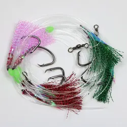 Aparejo Sabiki con flash de piel de pescado – Rosa, verde y rojo